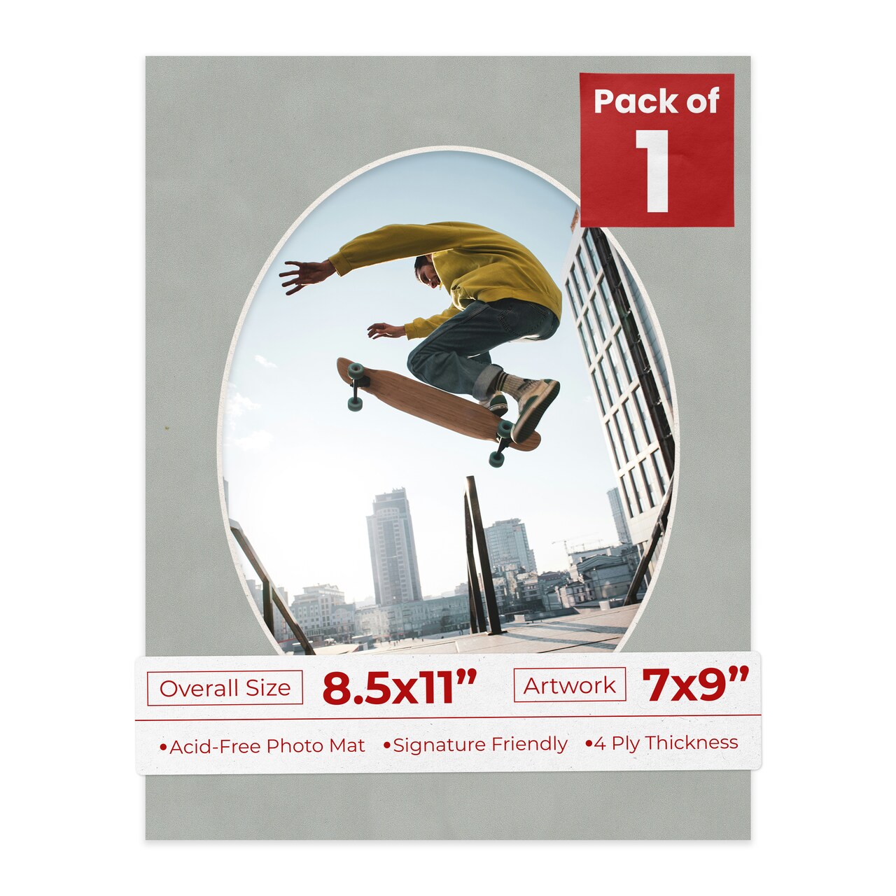 Light Grey Suede Mat Board for 8.5x11 Frames - Oval Opening for 7x9 Photos
